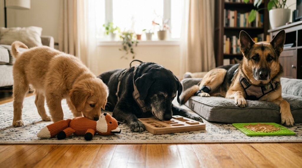Como adaptar o enriquecimento para filhotes, cães idosos e cães com mobilidade reduzida