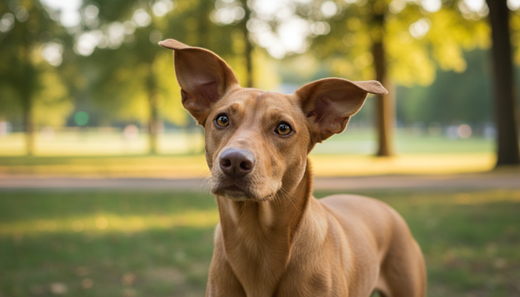 Cão atento com orelhas em pé demonstrando a linguagem corporal do cachorro
