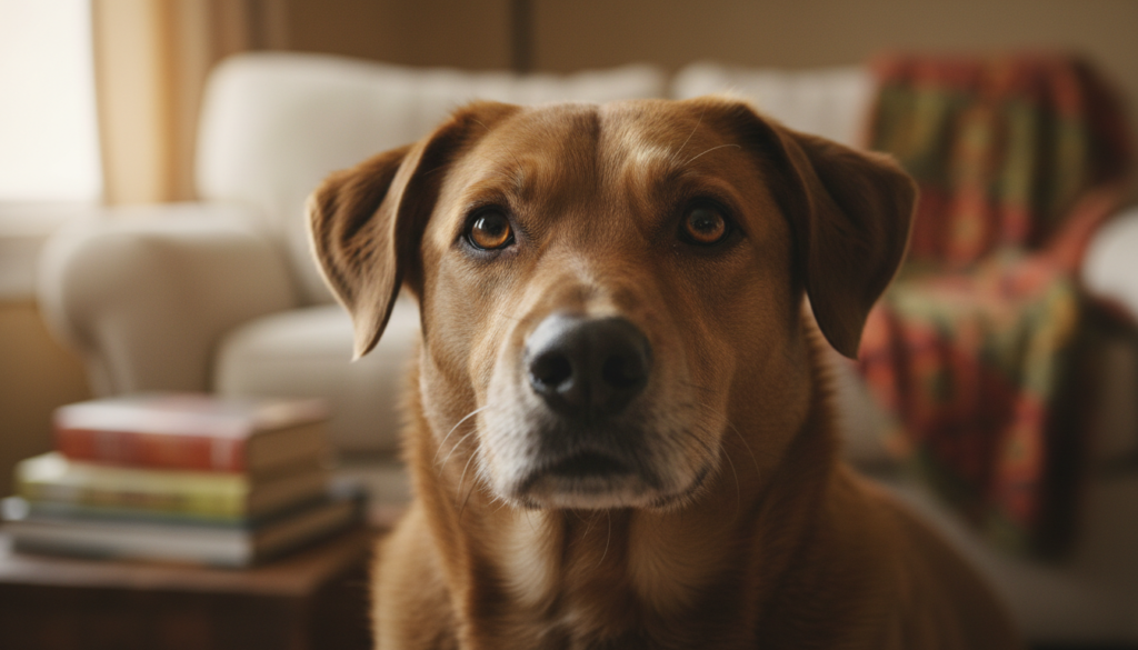 Cão marrom atento olhando para a câmera, representando a psicologia canina