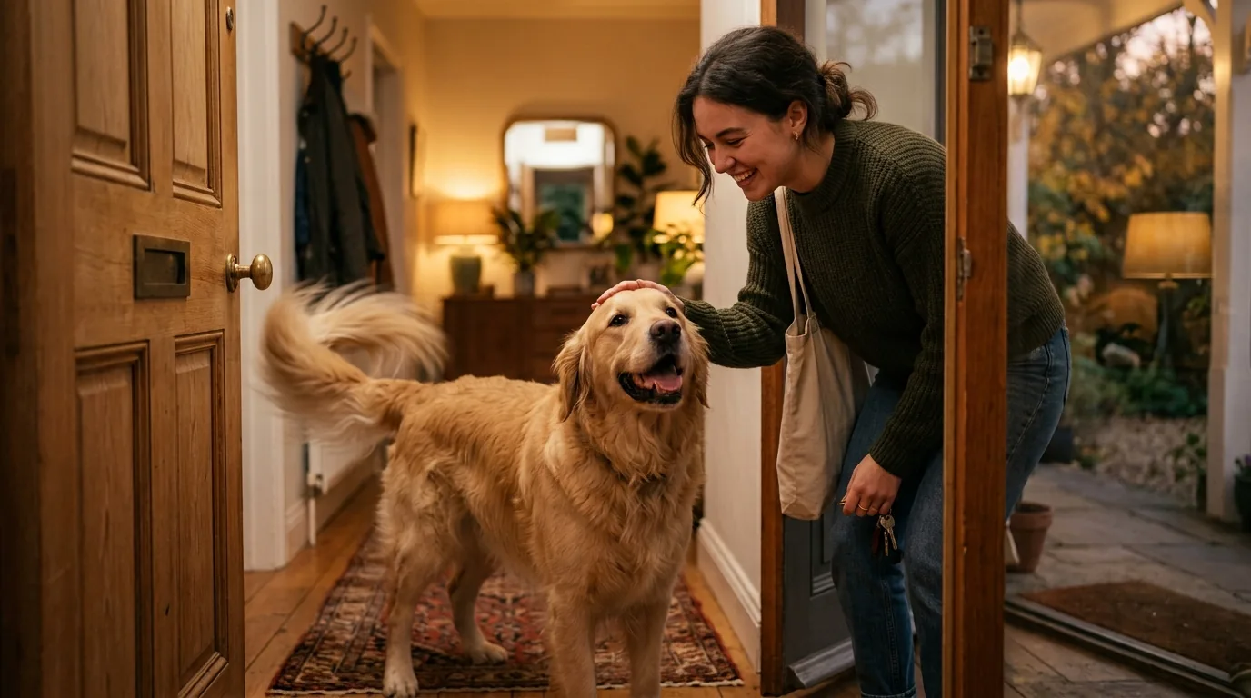 Cão festejando o reencontro com o tutor que chega em casa, memória afetiva