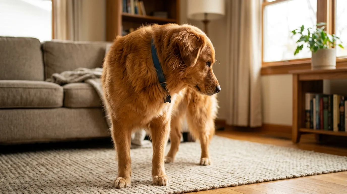Cão virando a cabeça e desviando o olhar, um sinal de calma
