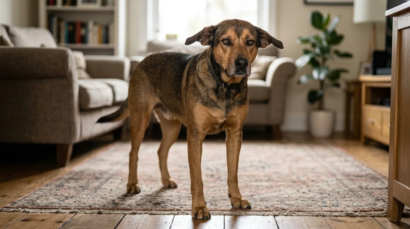 Cão com corpo tenso e orelhas para trás, sinal de estresse